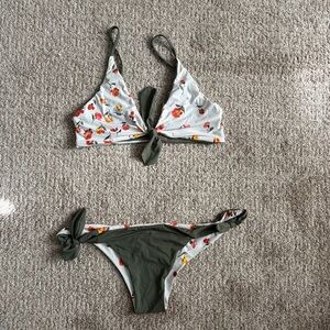 Floral/Olive Reversible Tie Front and Side San Lorenzo Bikini